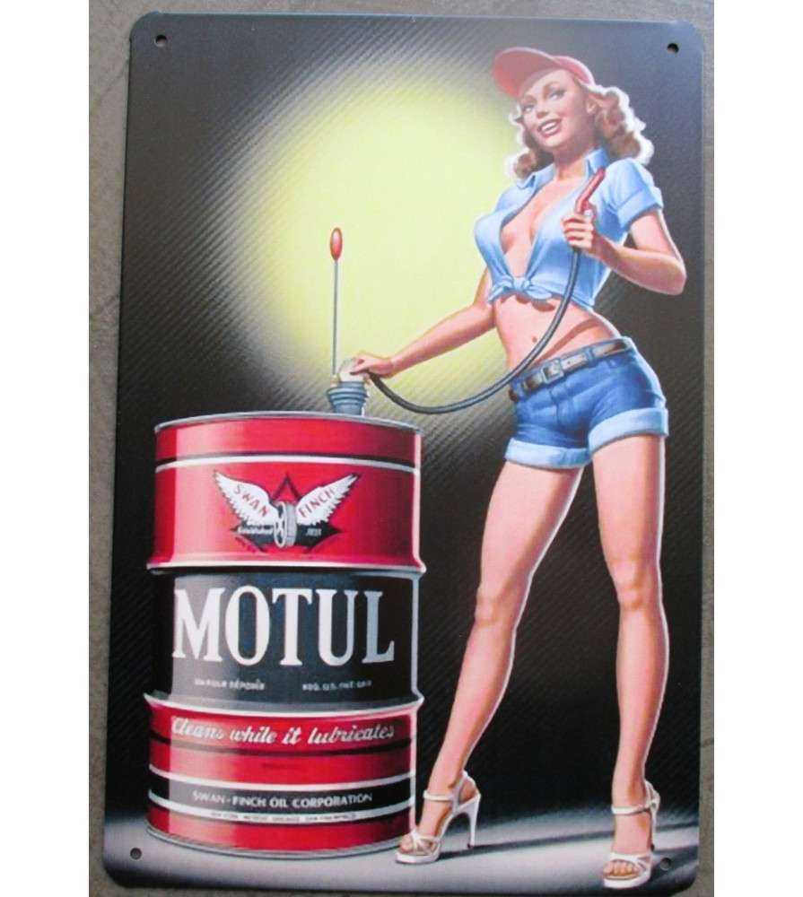 Plaque Huile Motul Et Pin Up Mecano En Jean Bleu Tole X Cm