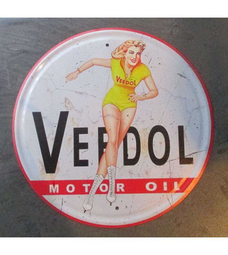 Plaque Pin Up Veedol Vieillit Ronde 30cm Tole Deco Garage