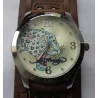 montre cadran tigre rond bracelet marron style tattoo rock