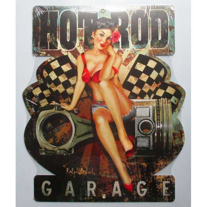 Plaque Tole épaisse Pin Up Et Piston Hot Rod Garage Usa Deco 