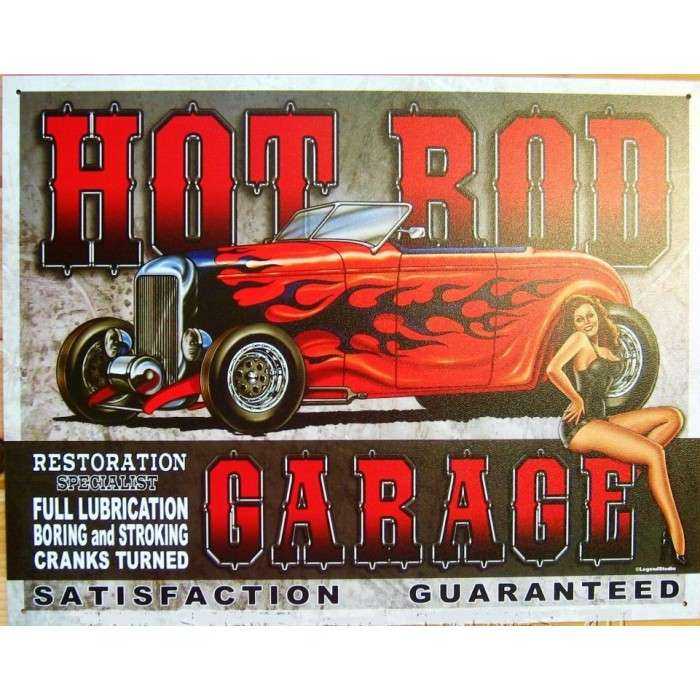 Plaque Hot Rod Garage Orange Flamme Pin Up Tole Publicitaire 