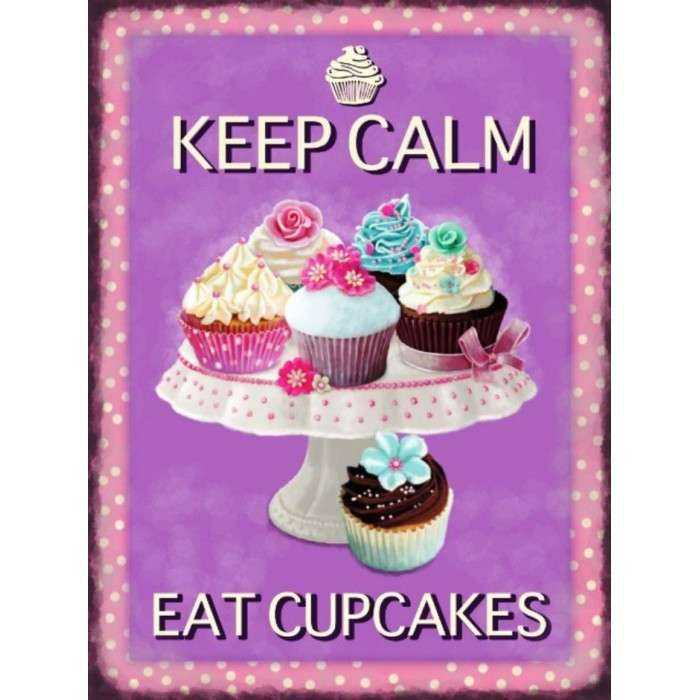 Plaque Gateau Keep Calm Eat Cupcake Tole Humour Cuisine