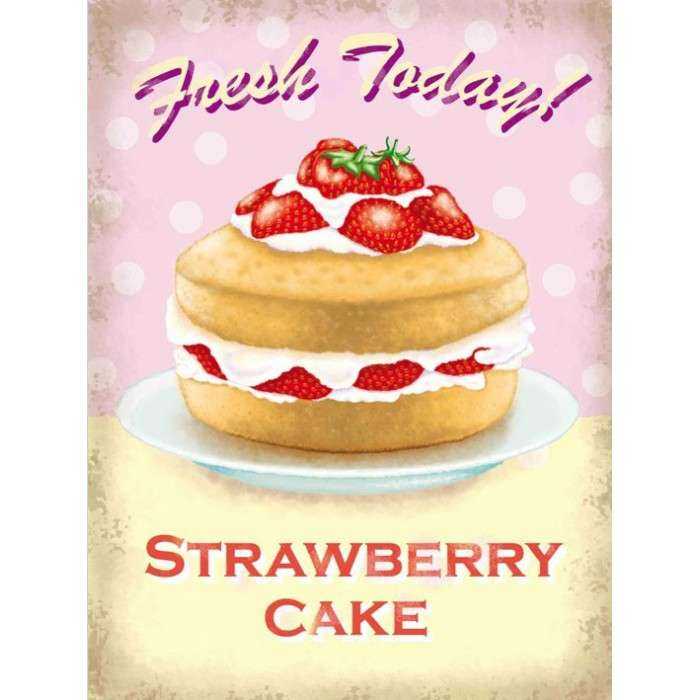 Plaque Gateau Fresh Today Stawberry Cake Tole Deco Affiche