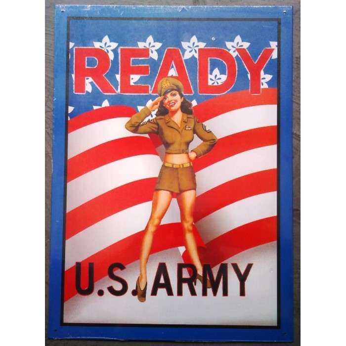 Plaque Pin Up Ready Us Army Deco Militaire Tole Sexy Affiche 