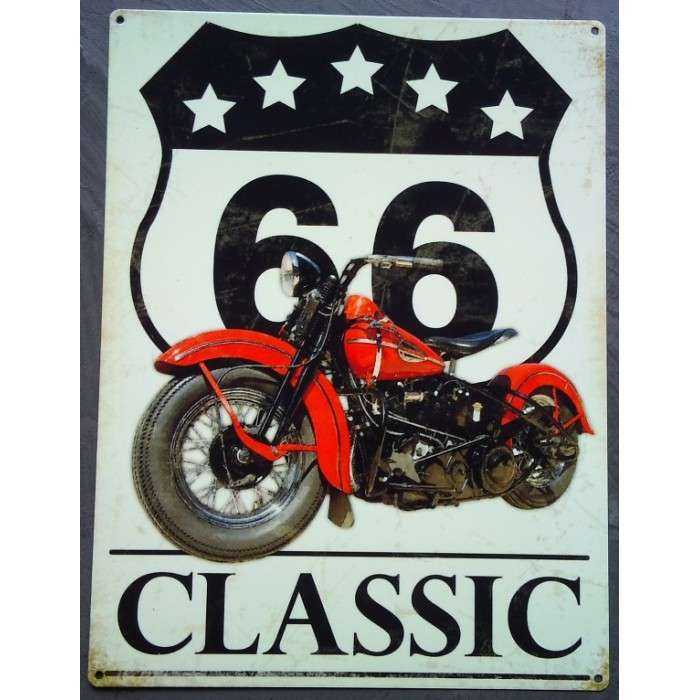 Plaque Classic Blason Route 66 Moto Tole Deco Garage Bar 