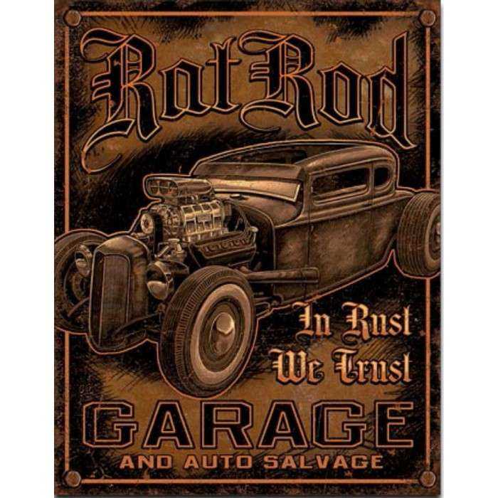 plaque rat rod garage in rust we trust advertising tole usa