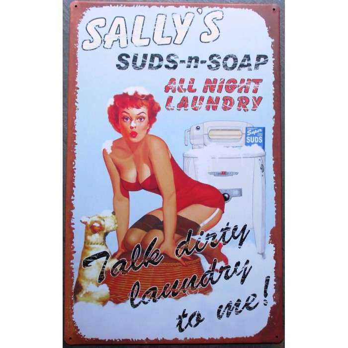 Plaque Pin Up Sallys Machine A Laver Affiche Tole Deco Loft 