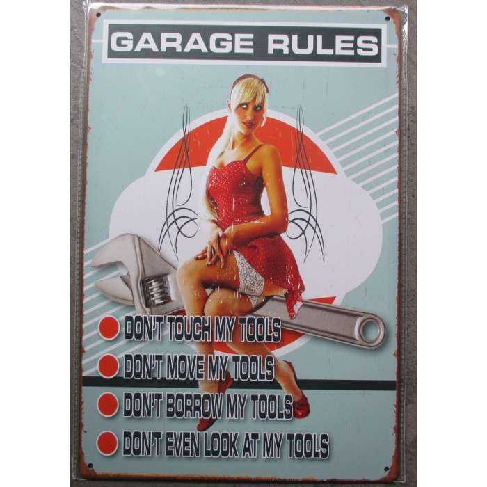 Plaque Garage Rules Pin Up Et Pinstriping Tole Deco 30cm 