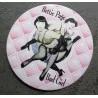 sticker bettie page spanking round pink sticker sexy pin up