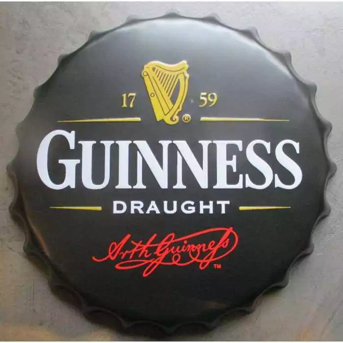 plaque capsule biere guinness logo noir 40cm tole deco bar irish beer