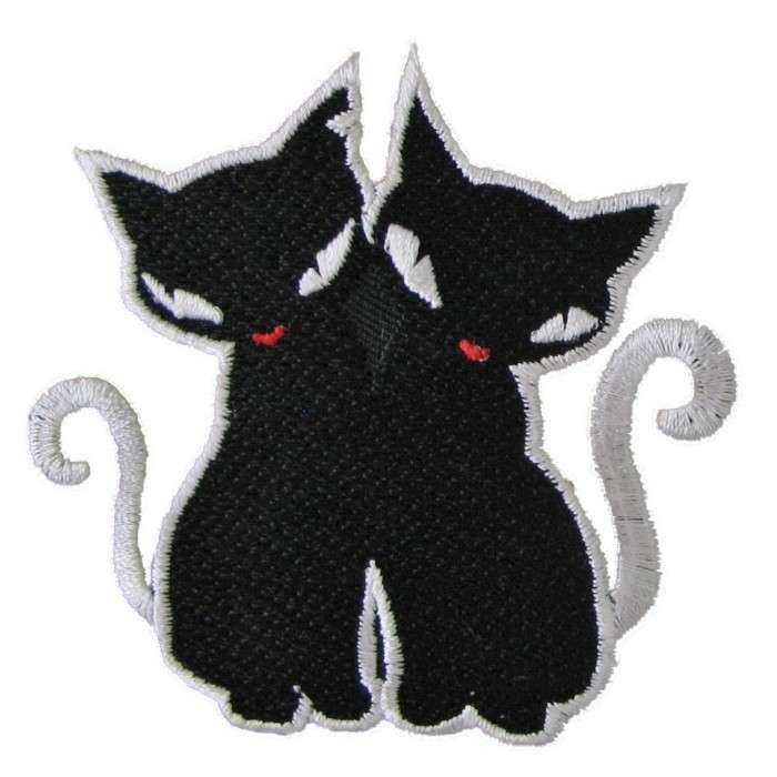 Patch Deux Chat Noir Ecusson Thermocollant Rock Roll Rockab