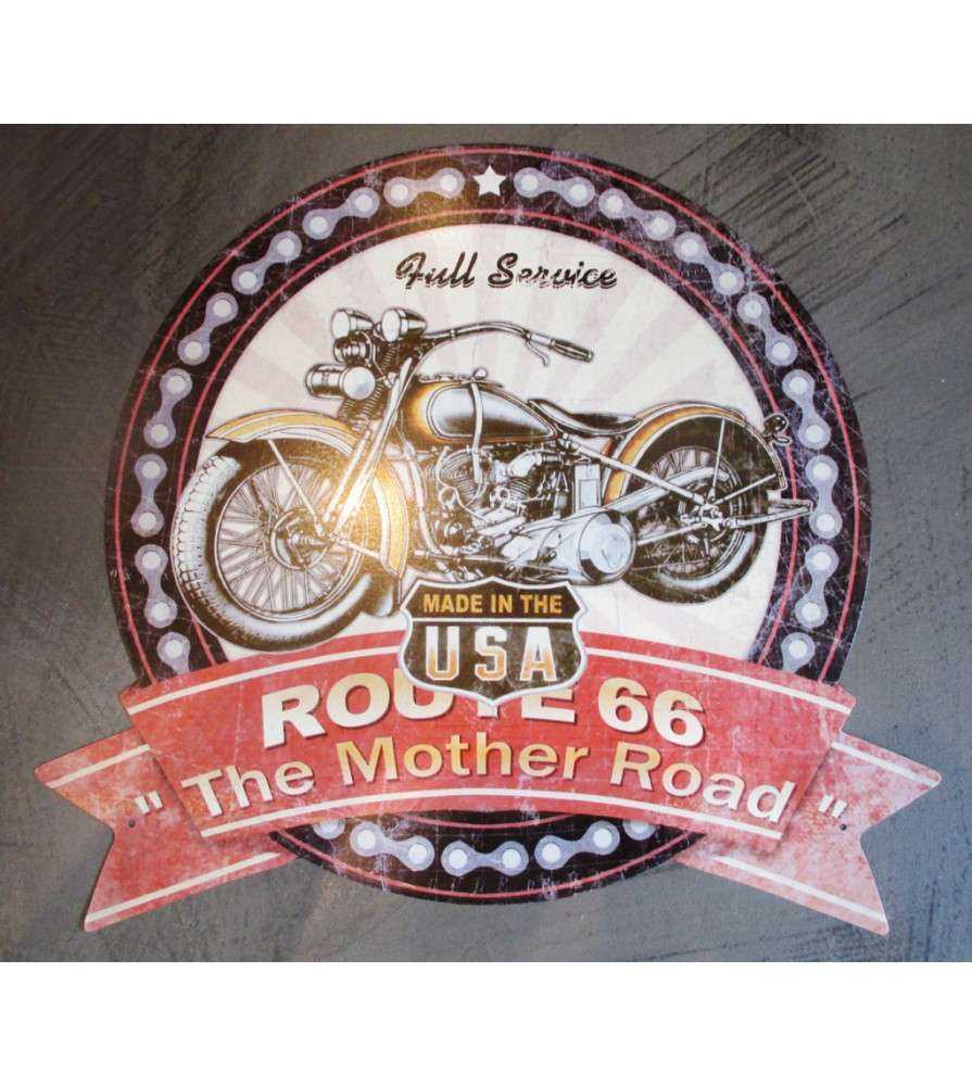 Plaque Enseigne Route 66 The Mother Road Avec Une Moto Deco Garage 39x35 Cm Tole Pub Affiche 