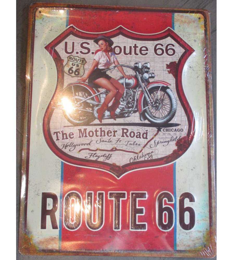 Plaque Route 66 Mother Road Pin Up Moto Aspect Vieilli Deco Garage Tole Pub Affiche Metal Usa 