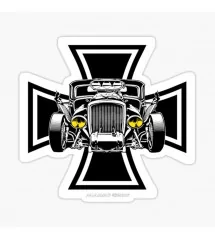 sticker fin logo v8 noir et blanc 9x 7cm autocollant voiture ancienne