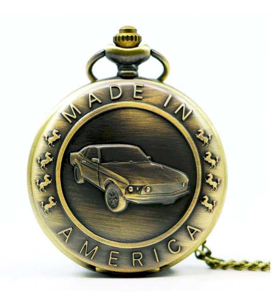 Pocket watch made in America with an American Mustang car