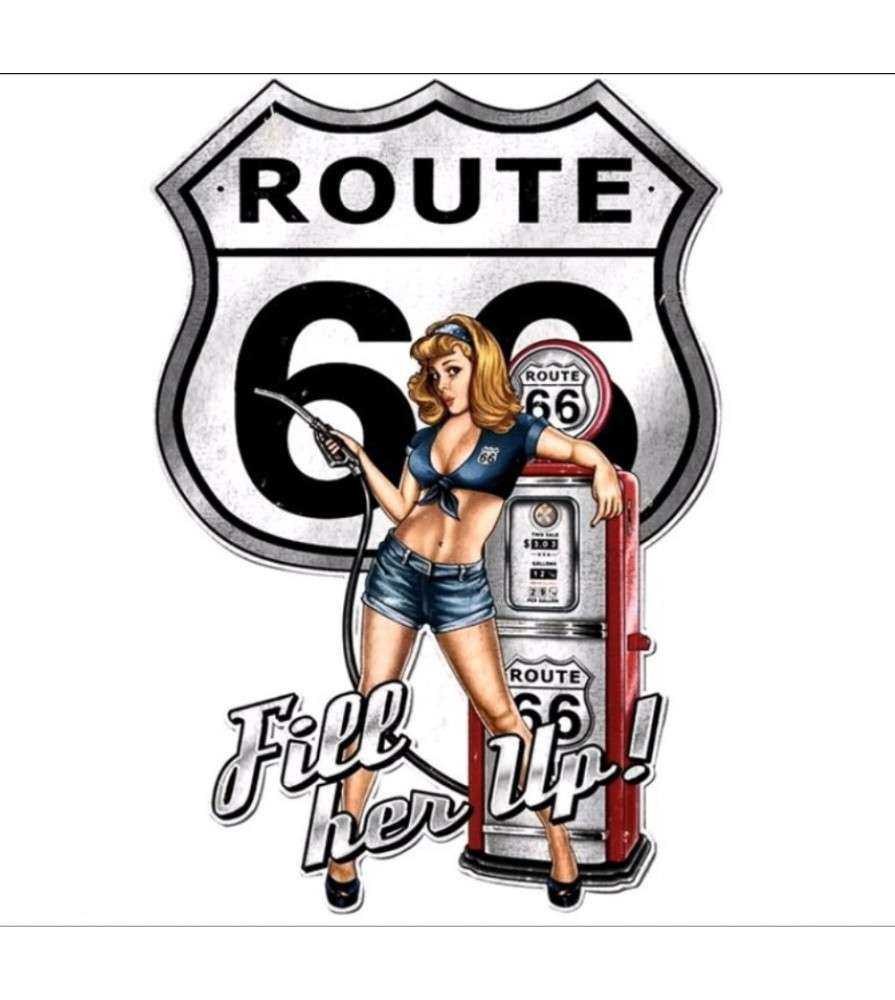Plaque 70x35cm Fill Her Up Pin Up Pompe A Essence Route66 Tole Emboutie 