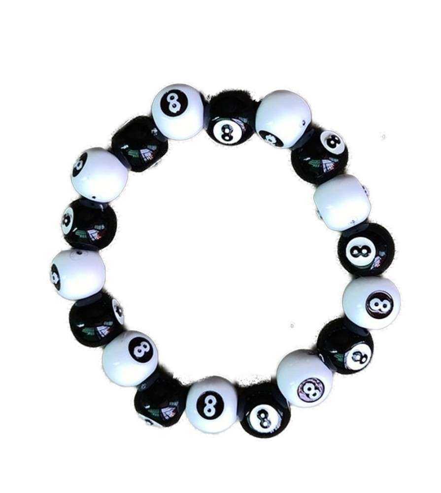 bracelet 8 ball billiard ball black and white man woman rock roll v8