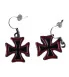 boucle d'oreille pendante croix de malte noir et rouge femme