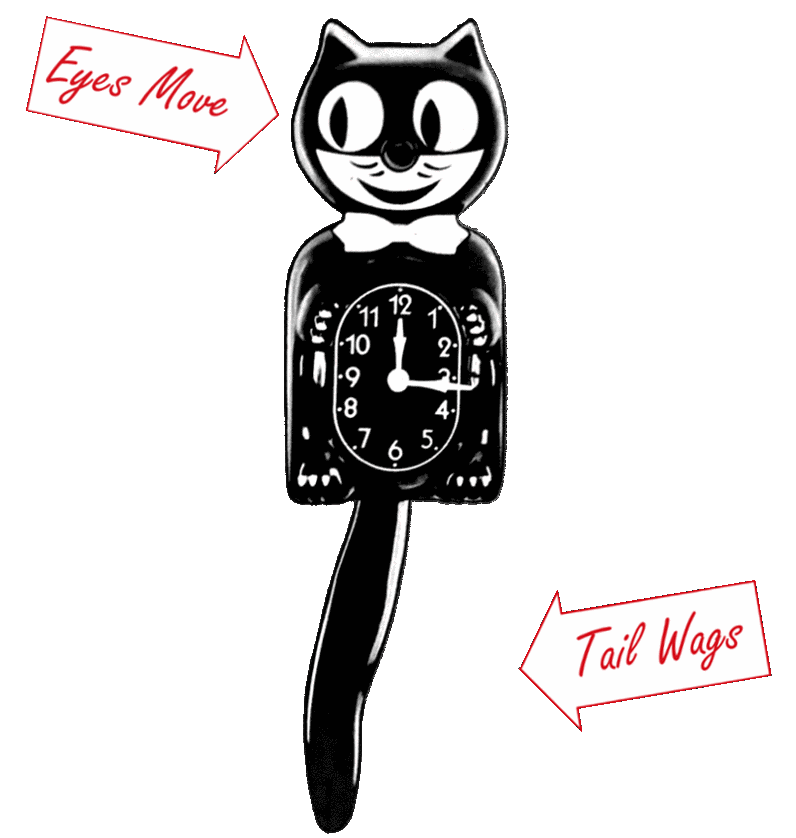 Tijdens ~ Beschrijvend Reclame pendule kit cat clock noir vague rose serie limité horloge